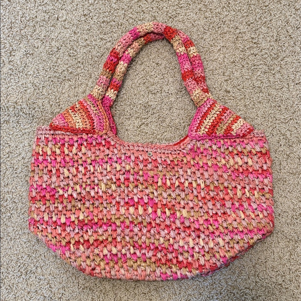 Pink and Tan Woven Women's Bag